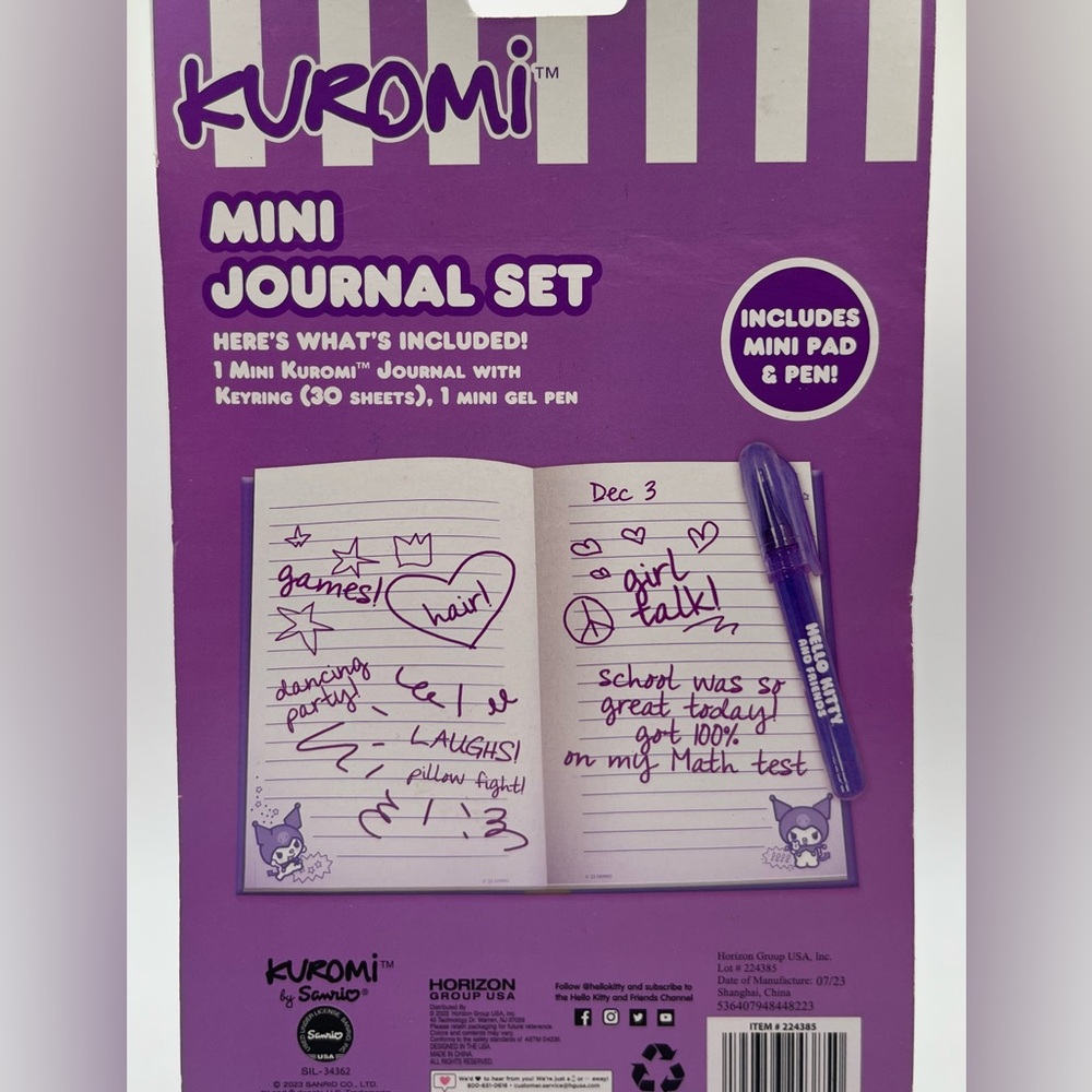 Kuromi Mini Journal and Gel Pen Keychain - Picture 3 of 3